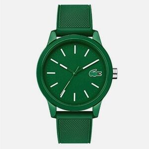 LACOSTE 2010985 12.12 42mm Men's Simple Crocodile Logo Silicone Strap Green -New